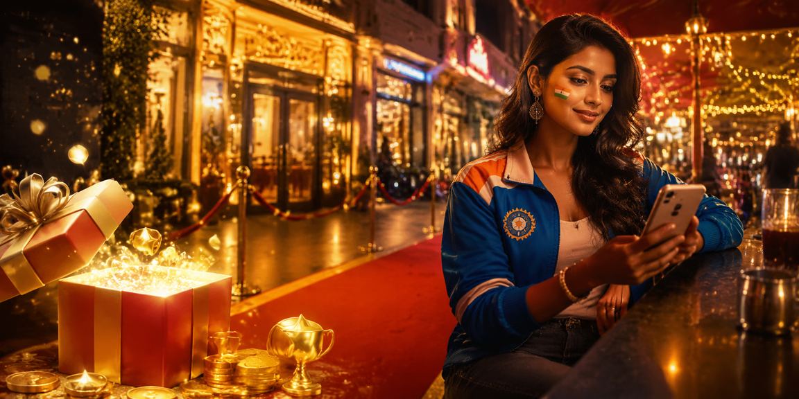 Night market scene with cricket fans and betting terminals in India